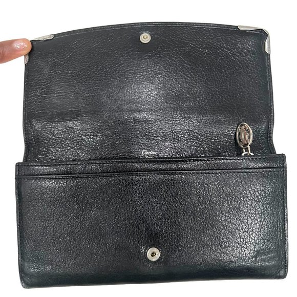 CARTIER: Black Leather Double C Logo Long Wallet #1300 - Picture 6 of 9